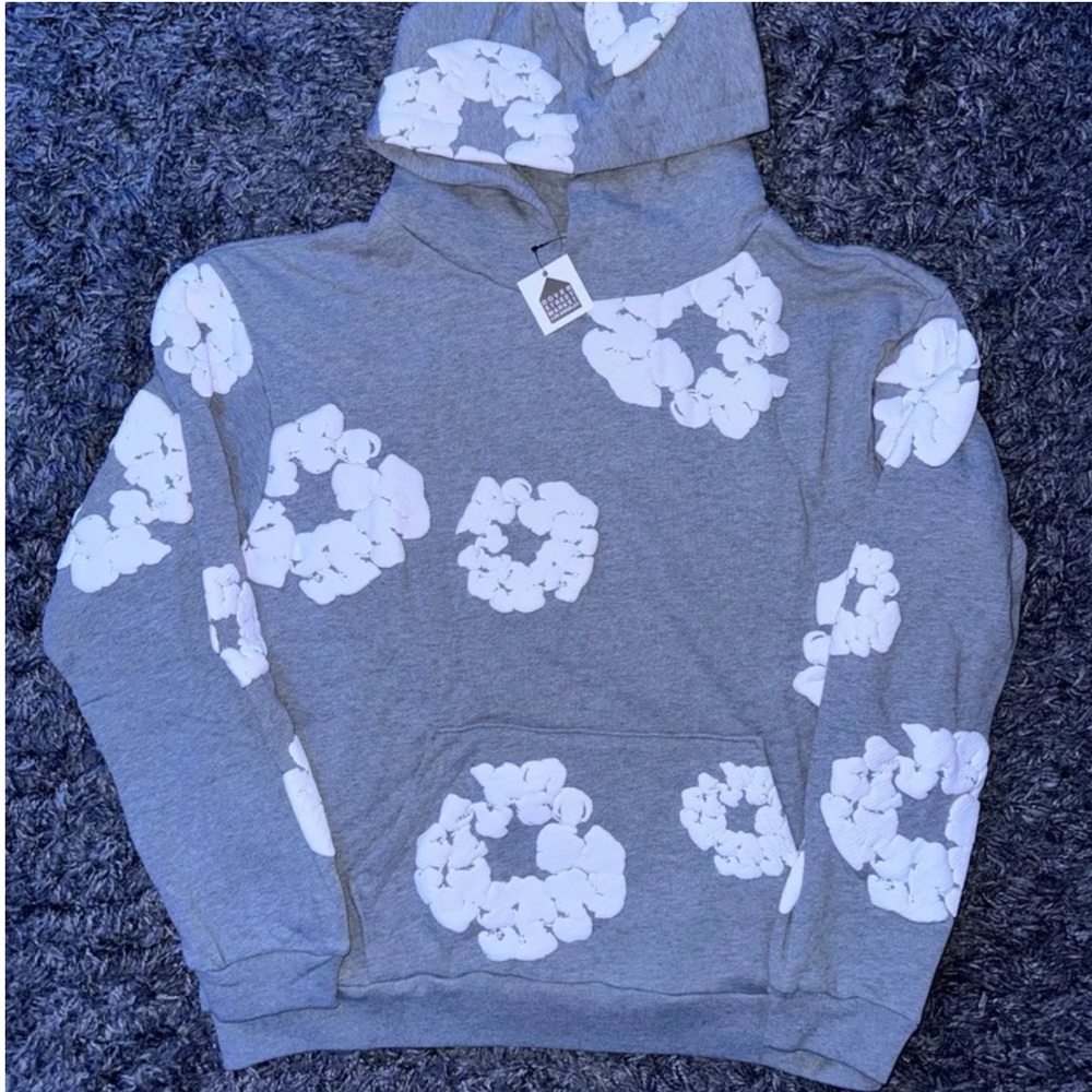 Gray Floral Hoodie Sweater